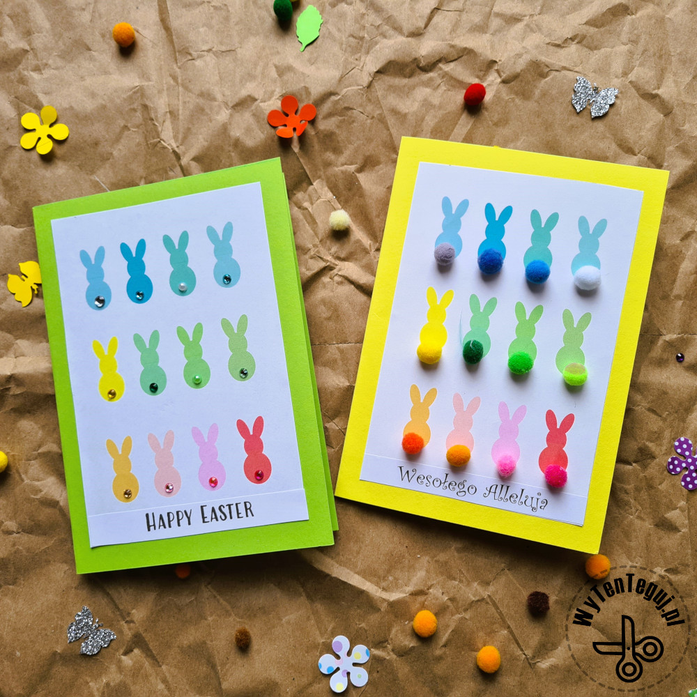 Kartki wielkanocne kolorowe króliczki