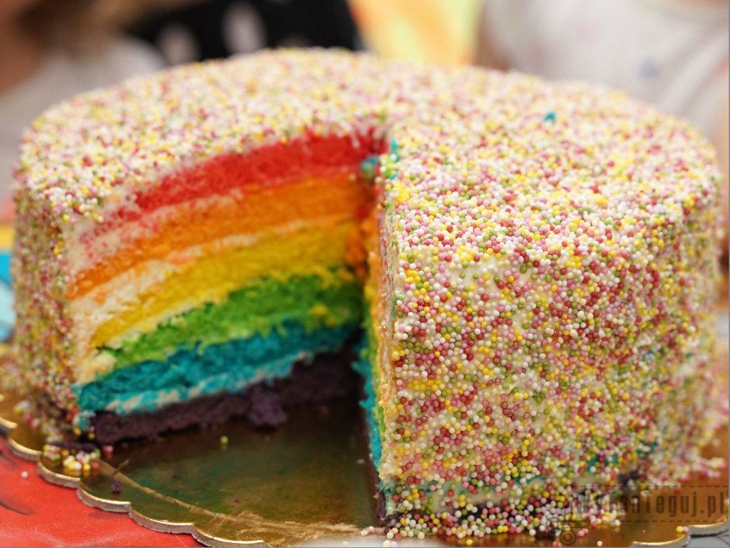 Rainbow cake in colorful sugar topping