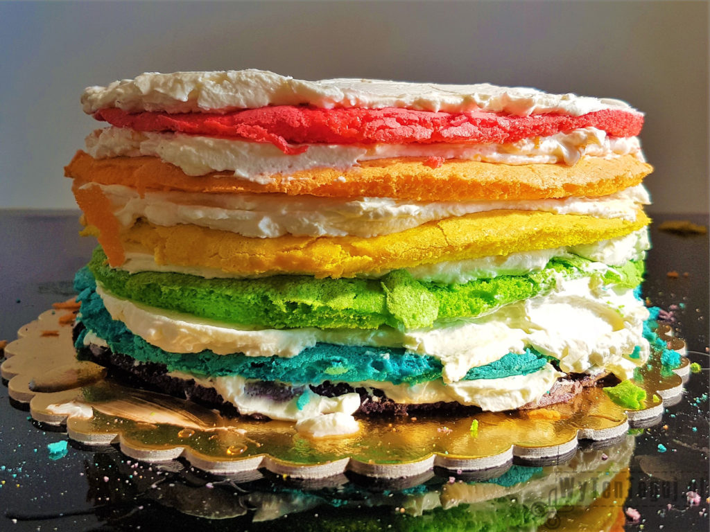 6 layers of rainbow cake