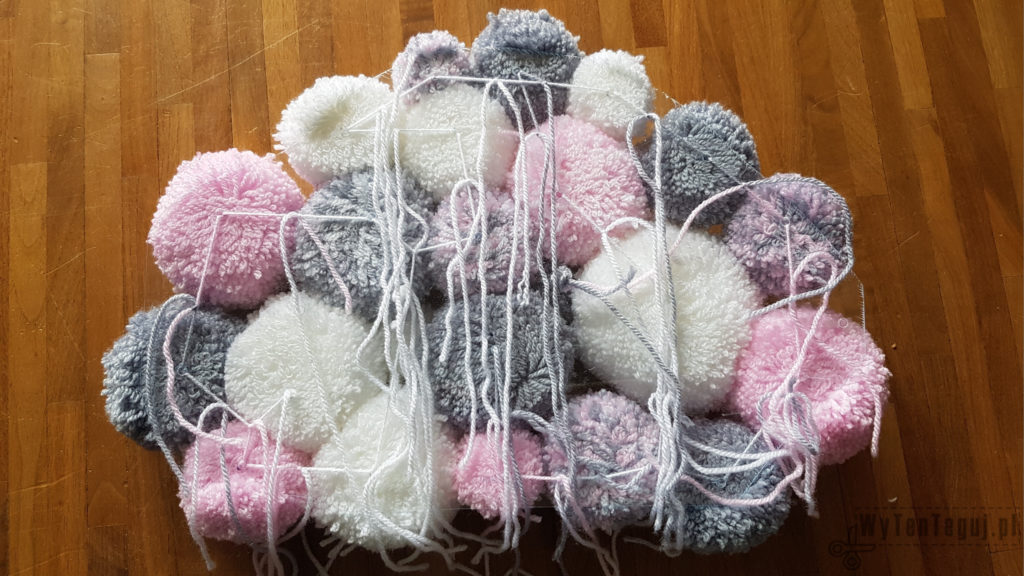 Attaching the pompoms - rear view