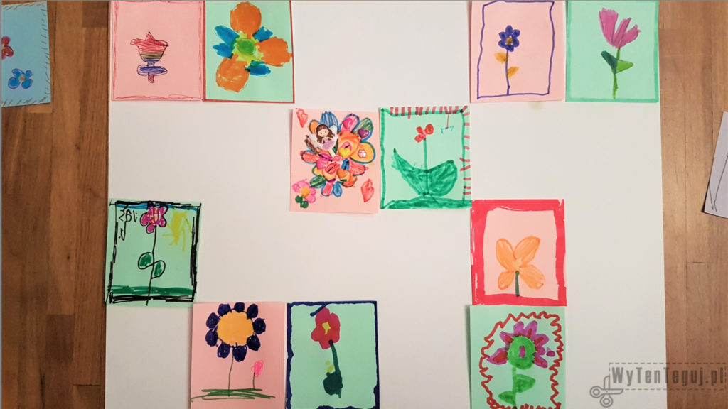 Układanie kwiatowej mozaiki dla nauczyciela