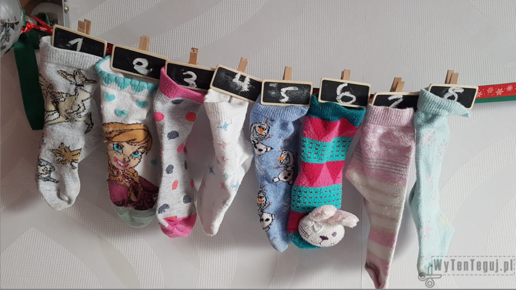 Hanging socks with numbered clips