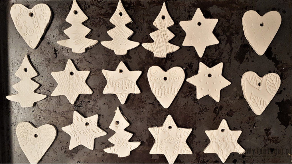 Clay ornaments prepared for drying