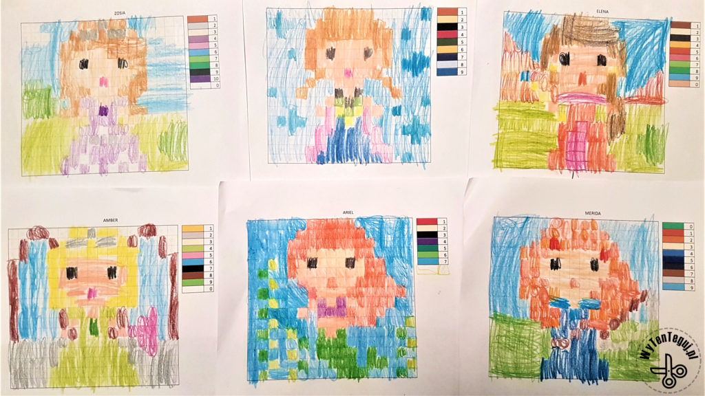 Coloring by numbers - coded images of princesses