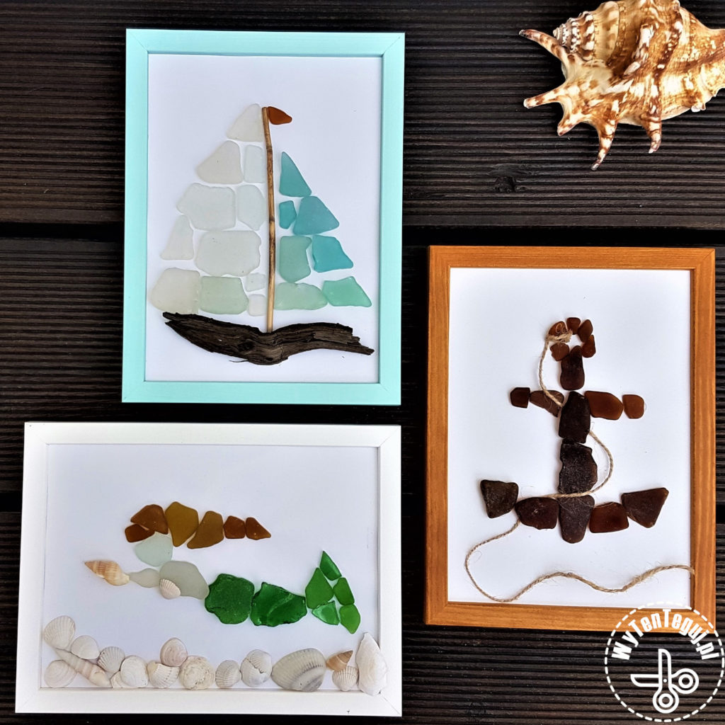 Beach craft with sea glass and drift wood