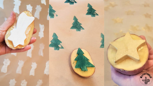 Stemple z ziemniaków i papier świąteczny DIY
