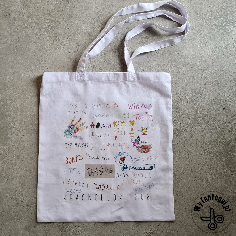Bag with kids drawings for the teacher