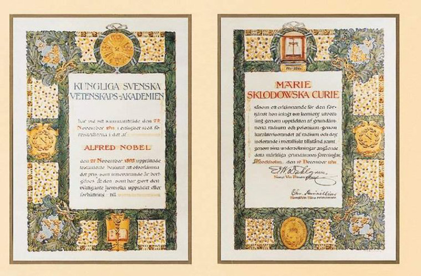 Dyplom Nobla z 1911 dla Marii Skłodowskiej-Curie