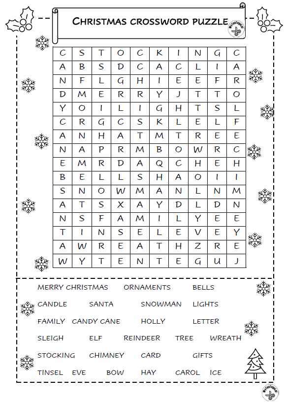 christmas crossword puzzle for kids