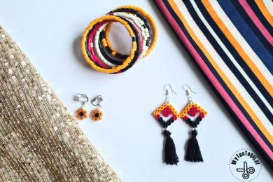 Hama bead earrings, clips and bracelet