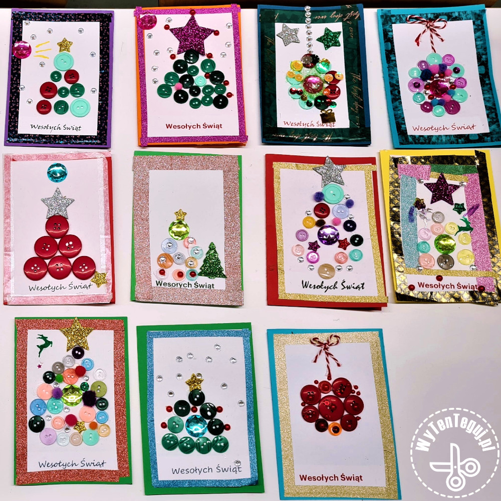 Christmas cards made during workshops at primary school
