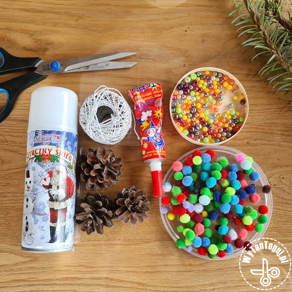 Supplies for pine cones with beads