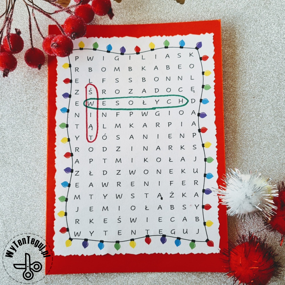 Christmas card with crossword puzzle - template
