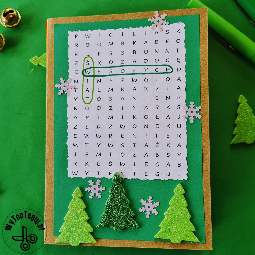Christmas card with crossword puzzle - template