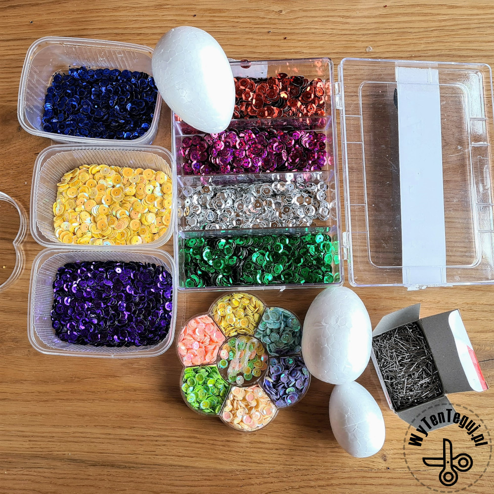 How to make sequin polystyrene eggs?
