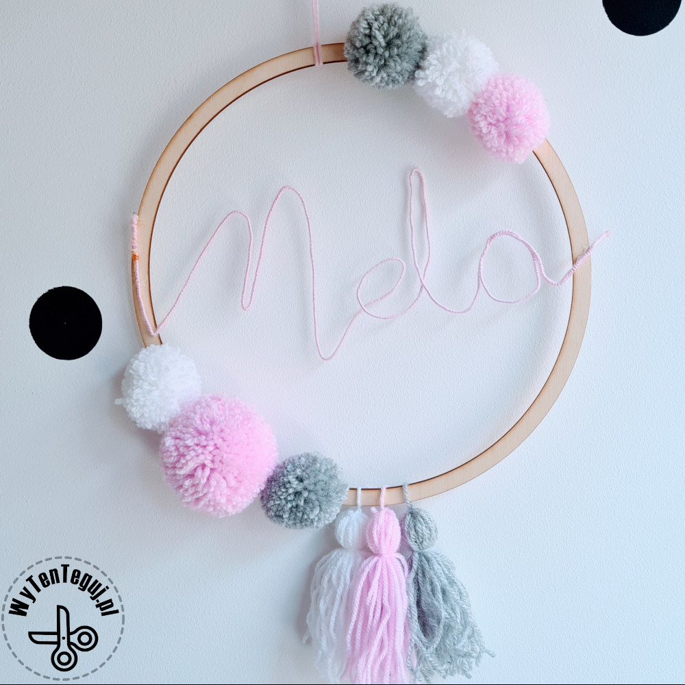 Name ring with pom poms and tassels