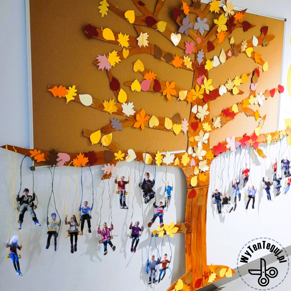 Paper autumn tree with swings with photos