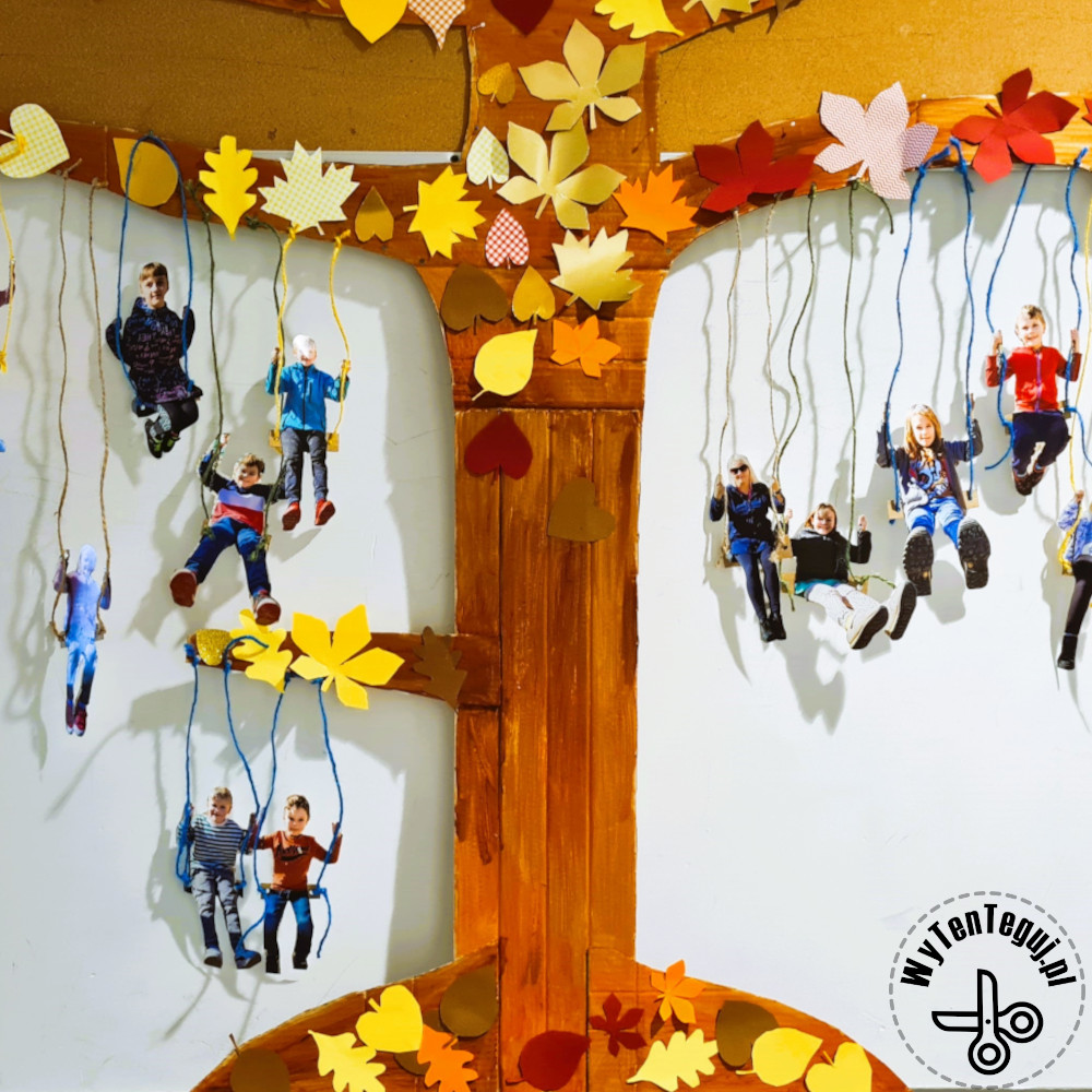 Paper autumn tree with swings with photos