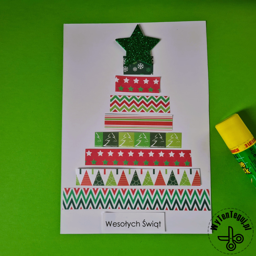 Jak zrobić kartkę świąteczną z pasków kolorowego papieru
