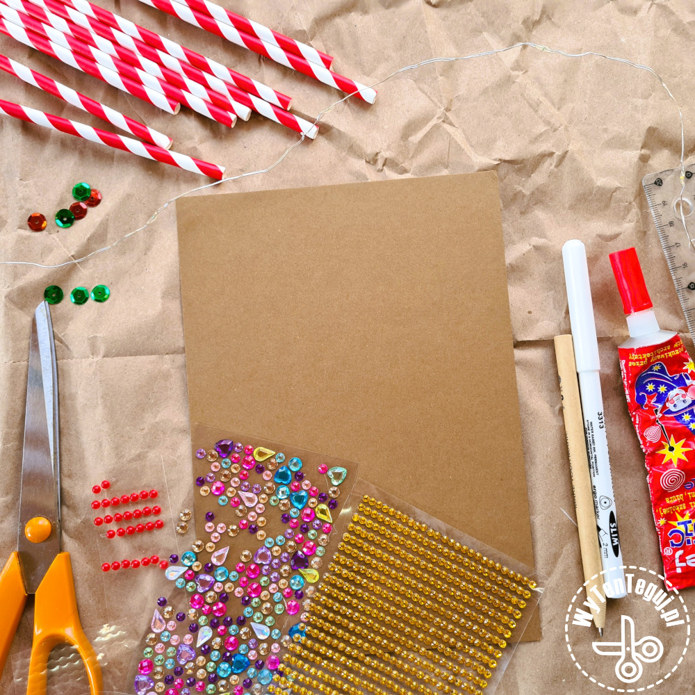 Supplies for Gingerbread house Christmas card