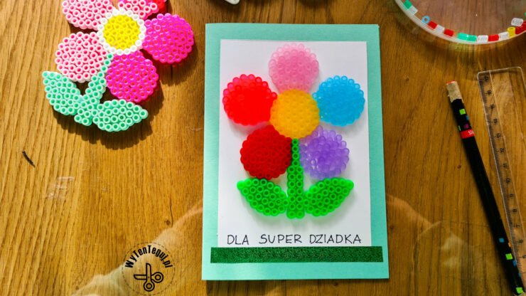 Card with Hama bead flower
