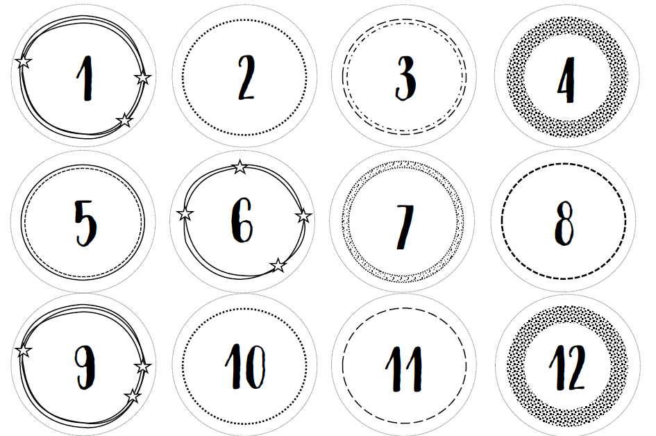Advent calendar numbers - black and white