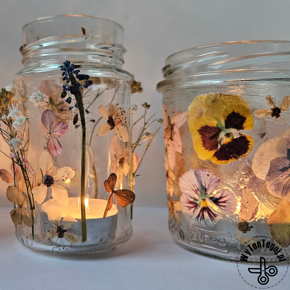 Kwiatowy lampion ze słoika i suszonych kwiatów
